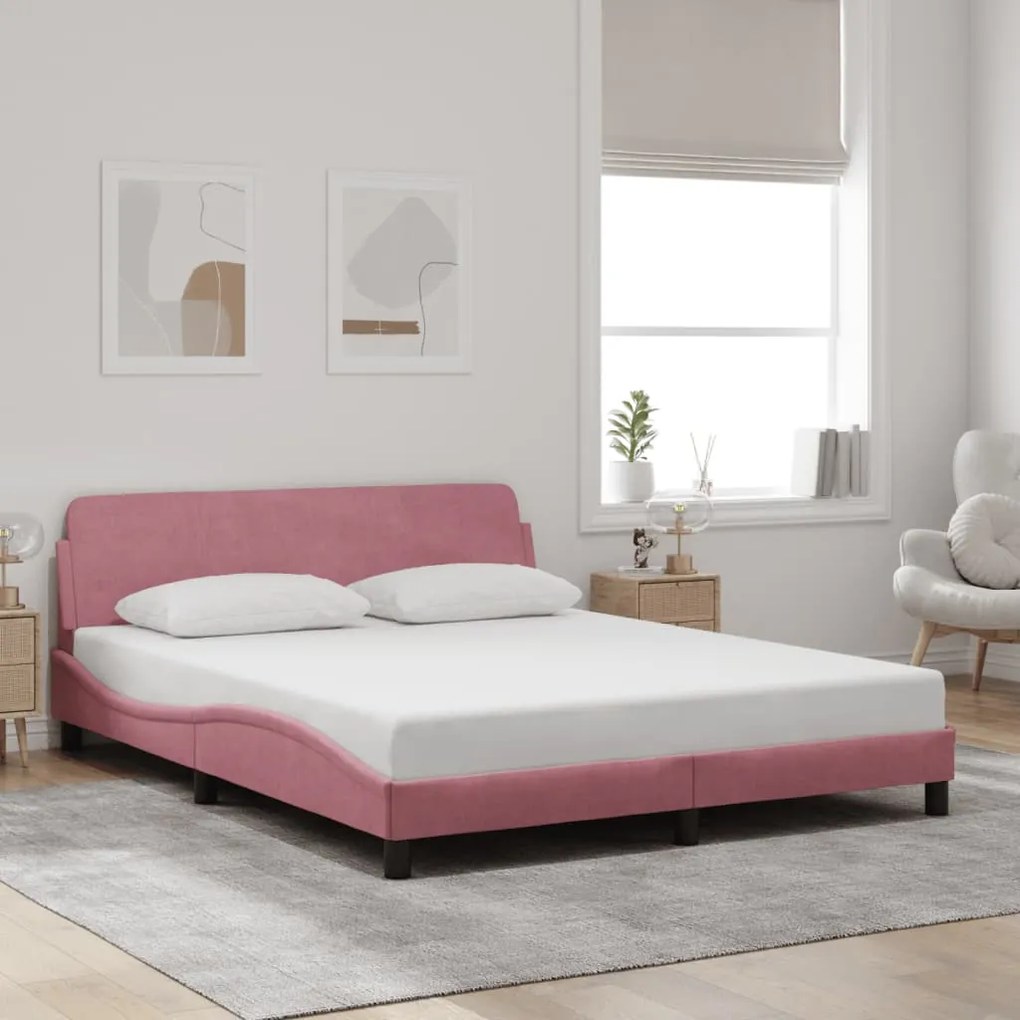 Estrutura de cama c/ cabeceira 160x200 cm veludo rosa