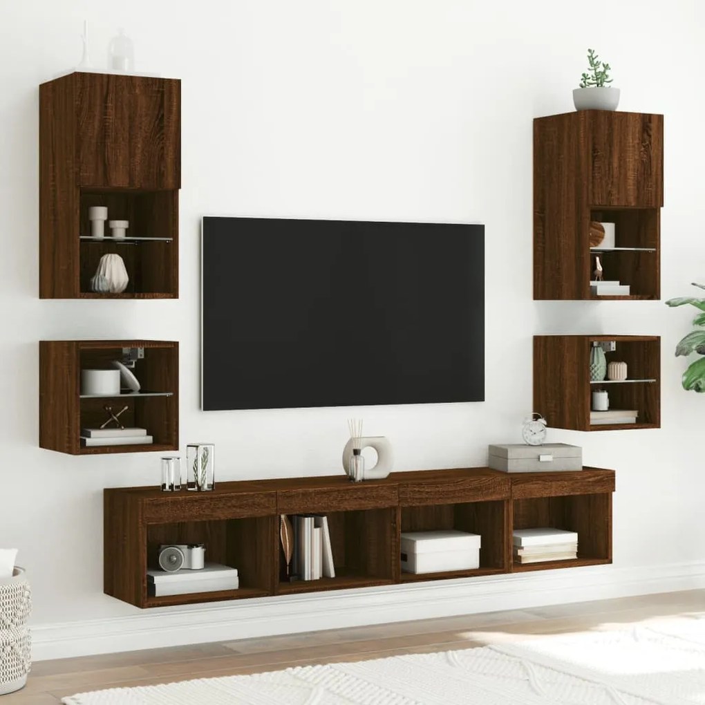 Móvel parede p/ TV c/ luzes LED 30x28,5x30cm carvalho castanho