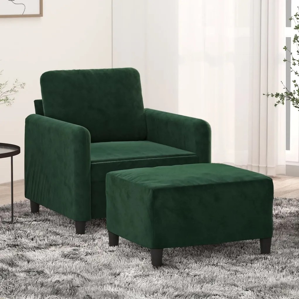 vidaXL Poltrona com apoio de pés 60 cm veludo verde-escuro