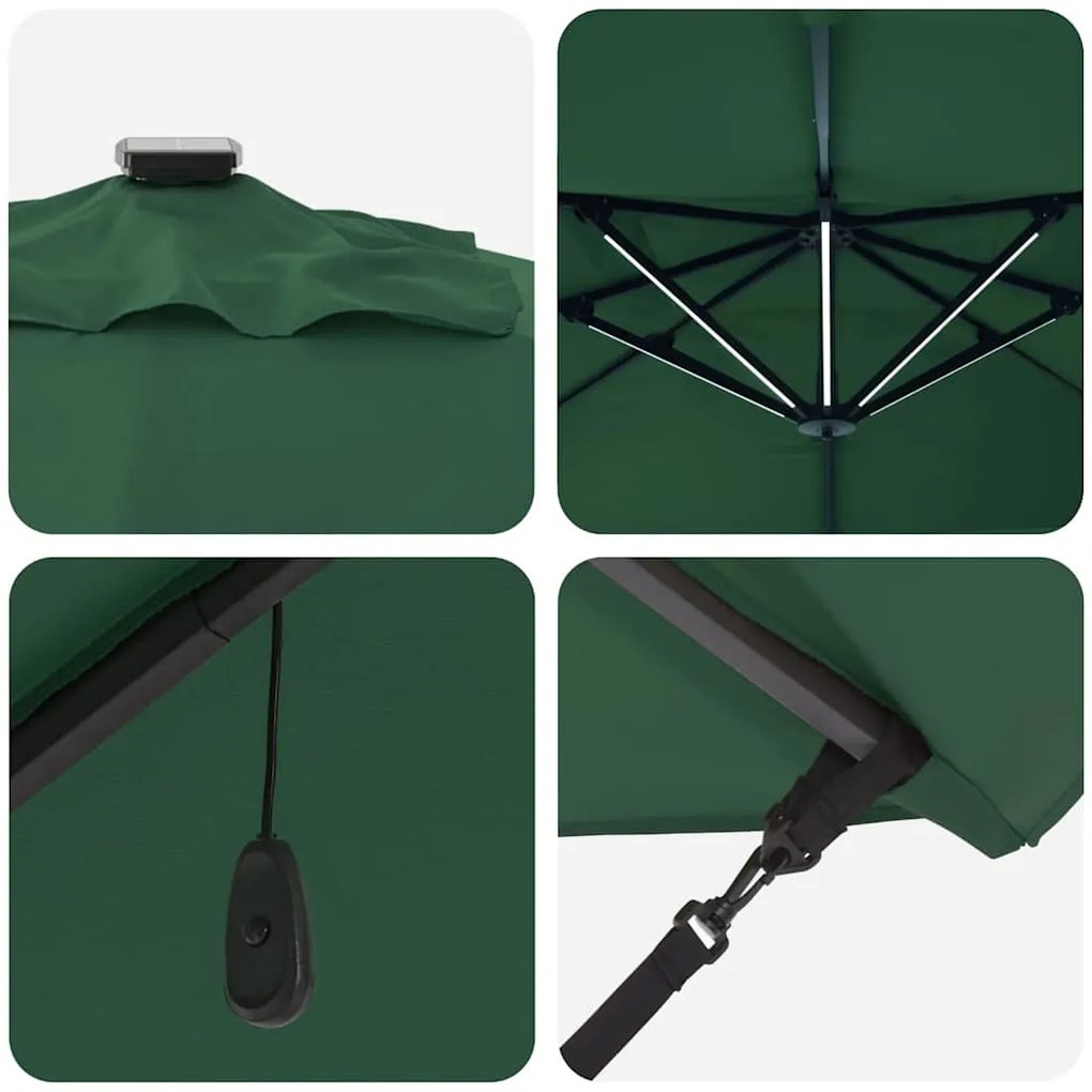 Guarda-Sol Cantilever Roma da com LEDs Verde 352 x 251 x 265 cm em Alu