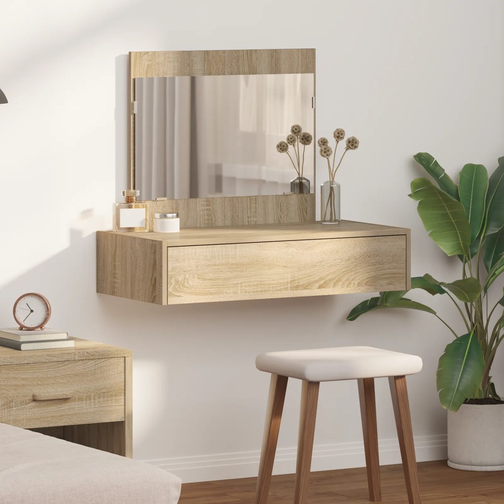 vidaXL Mesa de Maquiagem Suspensa Carvalho Sonoma 83x40x70 cm