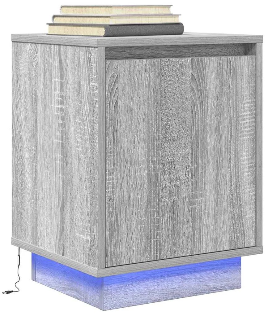 Mesas cabeceira c/ luzes LED 2 pcs 38x34x50 cm cinzento-sonoma
