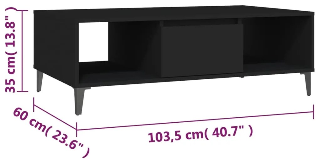 Mesa de centro 103,5x60x35 cm derivados de madeira preto