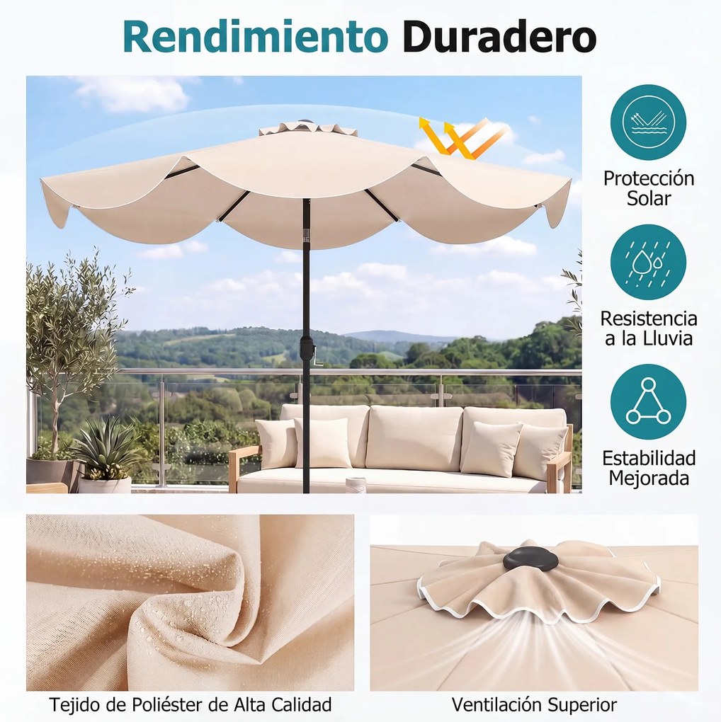 Guarda-Sol de Jardim 270 cm (BASE NÃO INCLUIDA) , Inclinação Bidirecional de 30°, Bege