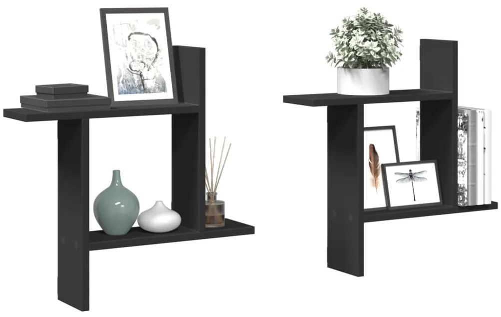 vidaXL Prateleiras de parede 2 pcs 50x12x50 cm derivados madeira preto