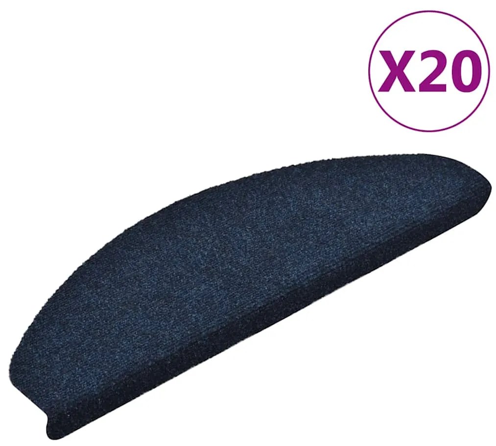 vidaXL Tapetes de escada autoadesivos 20 peças 65x21x4 cm azul marinho semicircular grande