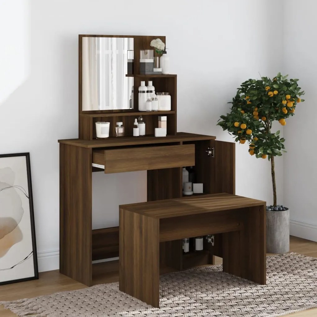 3114154 vidaXL Conjunto toucador 86,5x35x136 cm cor carvalho castanho