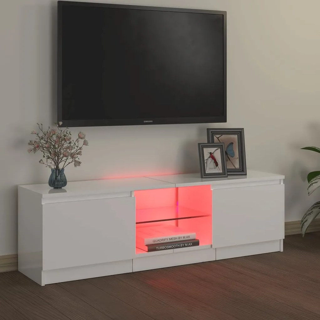 Móvel de TV com luzes LED 120x30x35,5 cm branco brilhante