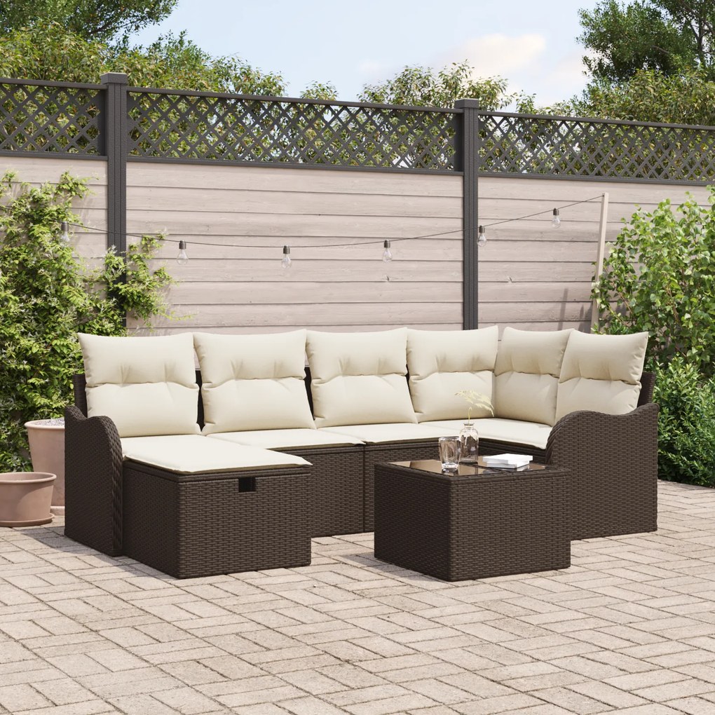 Conjunto de Sofá de Jardim vidaXL de 7 Peças com Almofadas Castanho Ra