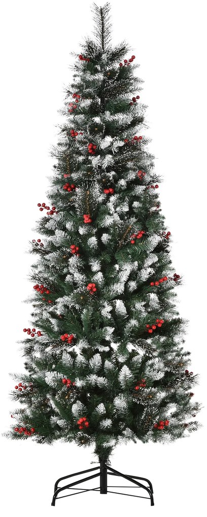 Árvore de Natal Artificial 180cm Ignífugo com 539 Ramos 51 Bagas Folhas de PVC Base Dobrável e Suporte Metálico Decoração de Natal para Interiores Ver