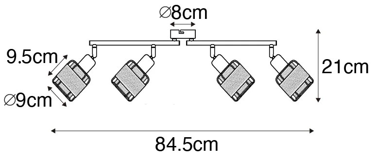 Candeeiro de teto design preto com dourado 4 luzes oblongo - Noud
