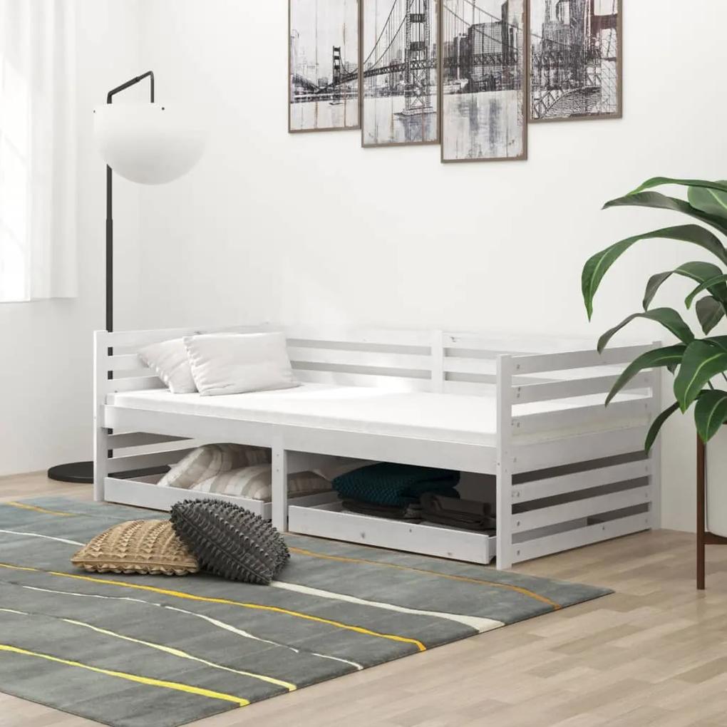 3083690 vidaXL Sofá-cama com gavetas 90x200 cm pinho maciço branco