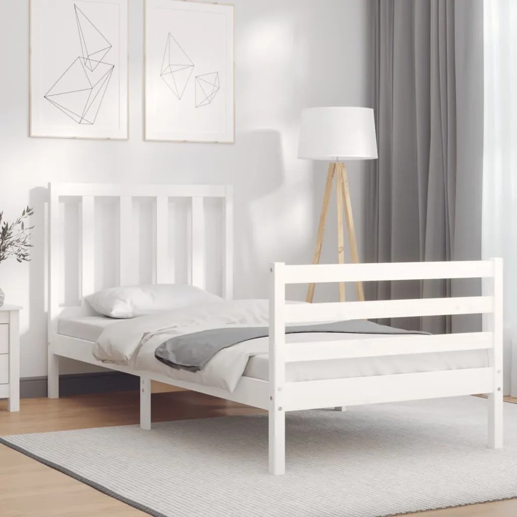 Cama sem colchão 100x200 cm madeira de pinho maciça branco