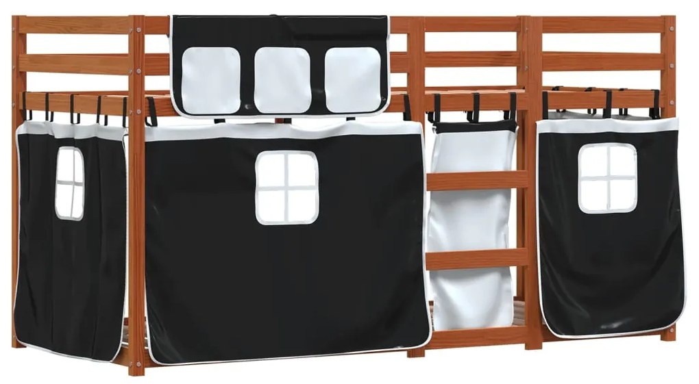 Beliche com cortinas 75x190 cm pinho maciço branco e preto