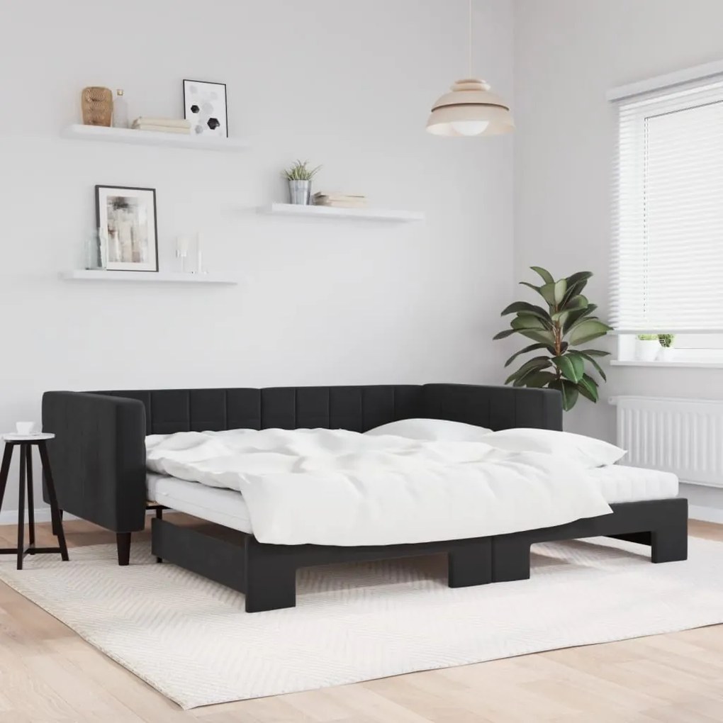 vidaXL Sofá-cama com gavetão e colchões 100x200 cm veludo preto