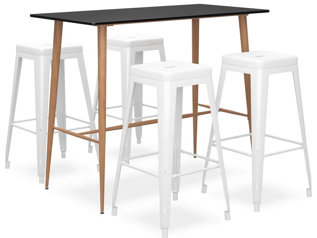 vidaXL 5 pcs conjunto de bar preto e branco