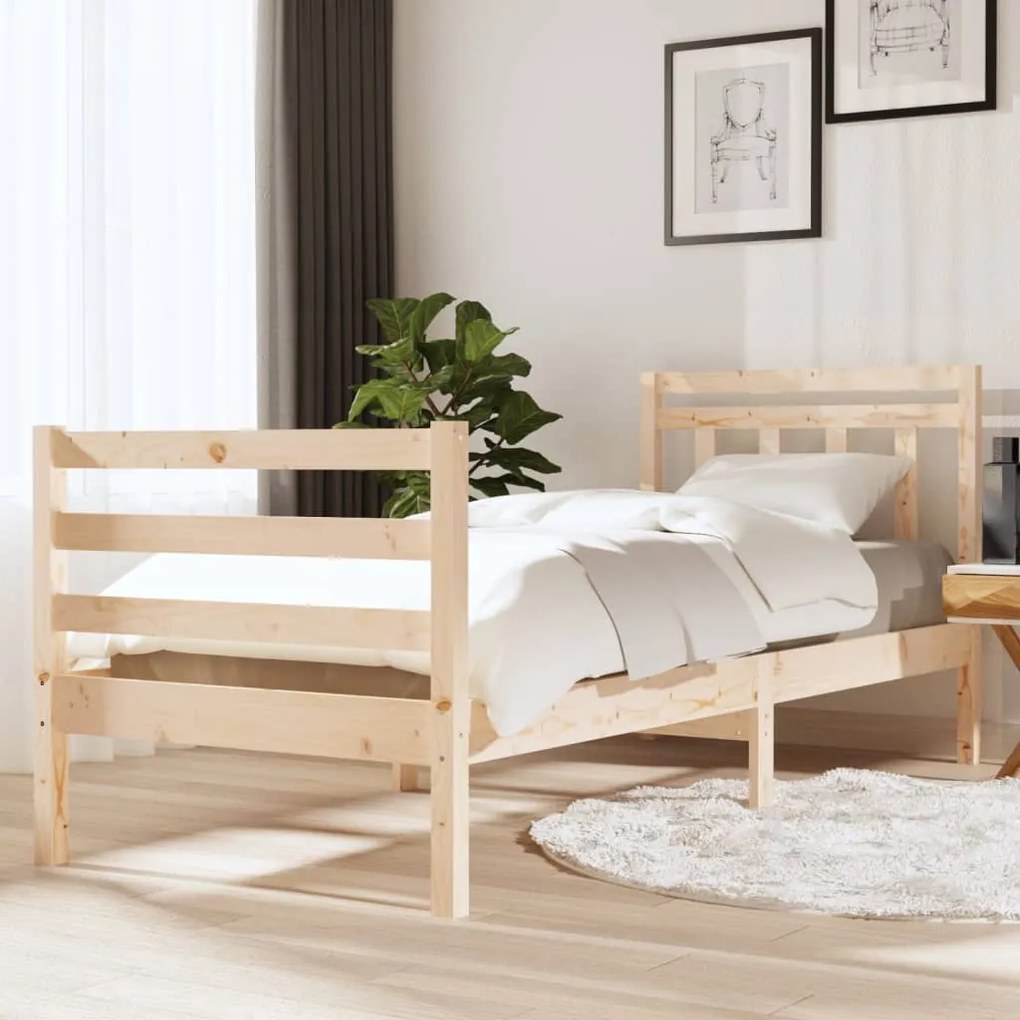 vidaXL Estrutura de cama pequena solteiro 75x190 cm madeira maciça