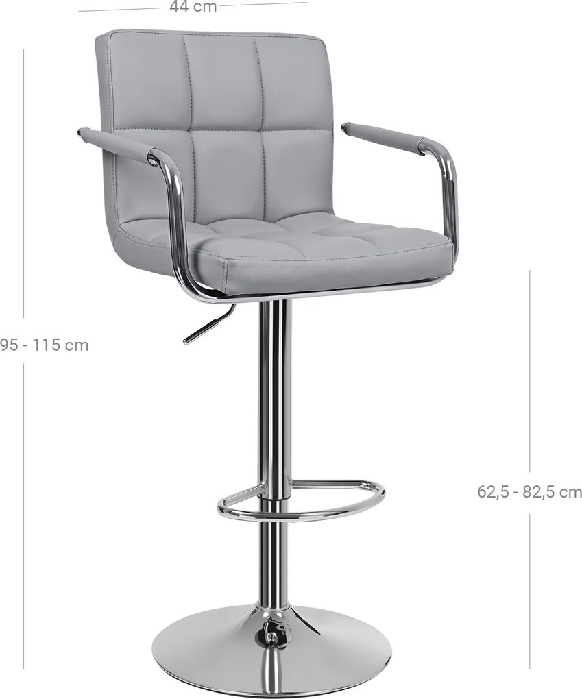 Conjunto 2 Bancos de bar com braço 44,5 x (95-115) x 38 cm cinzento