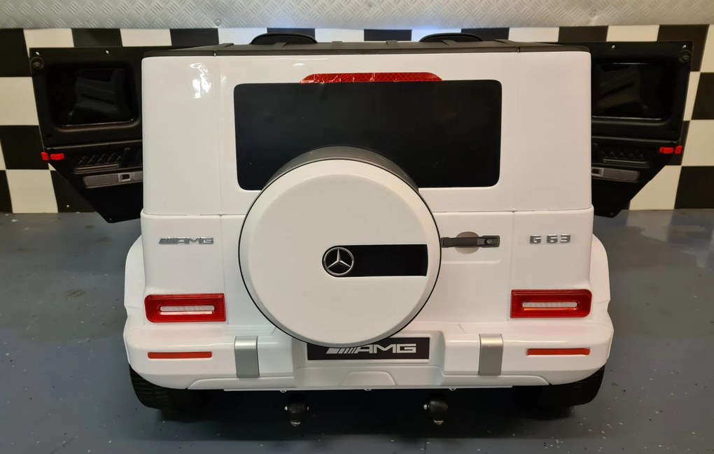 Carro infantil a bateria Mercedes G63 2 lugares 12V, Pneus Borracha, Assento couro branco