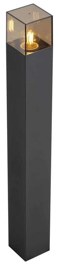 Balizador moderno para exterior preto com vidro fumê 70cm com sensor crepuscular IP44 - Denmark Moderno
