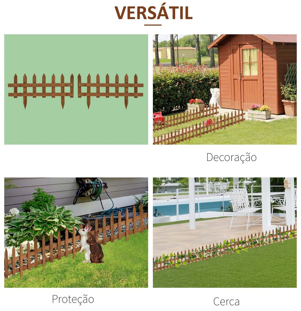Cercas de Madeira para Jardim com 12 Painéis 50x34 cm Cercas Decorativas para Exterior Fáceis de Instalar Madeira
