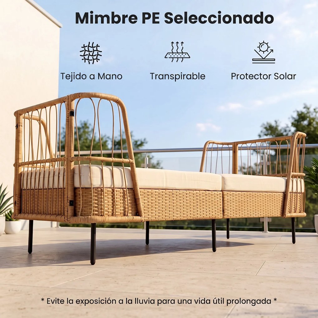 Sofá-Cama de Exterior, 192,5 x 79,5 x 77,5 cm, Base Regulável, Bege