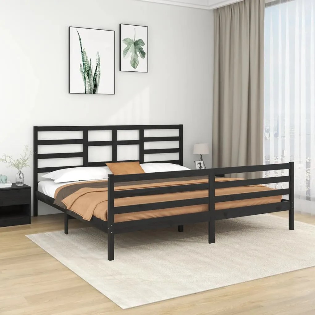 Estrutura de cama 200x200 cm madeira maciça preto