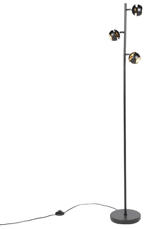 Candeeiro de pé moderno 3-luzes preto com interior dourado - Buell Deluxe