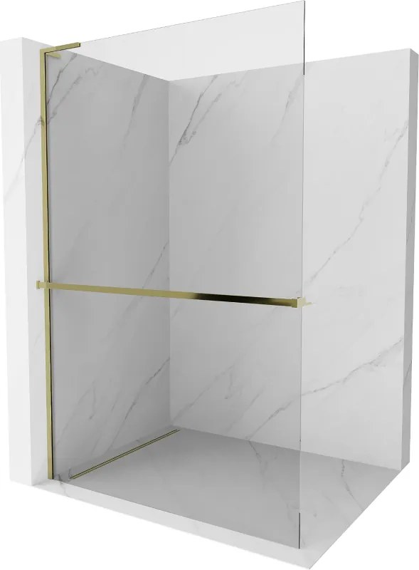 Mexen Kioto+ L parede de chuveiro com prateleira Walk-in 75 x 200 cm, transparente, dourada - 800-075-123-50-00