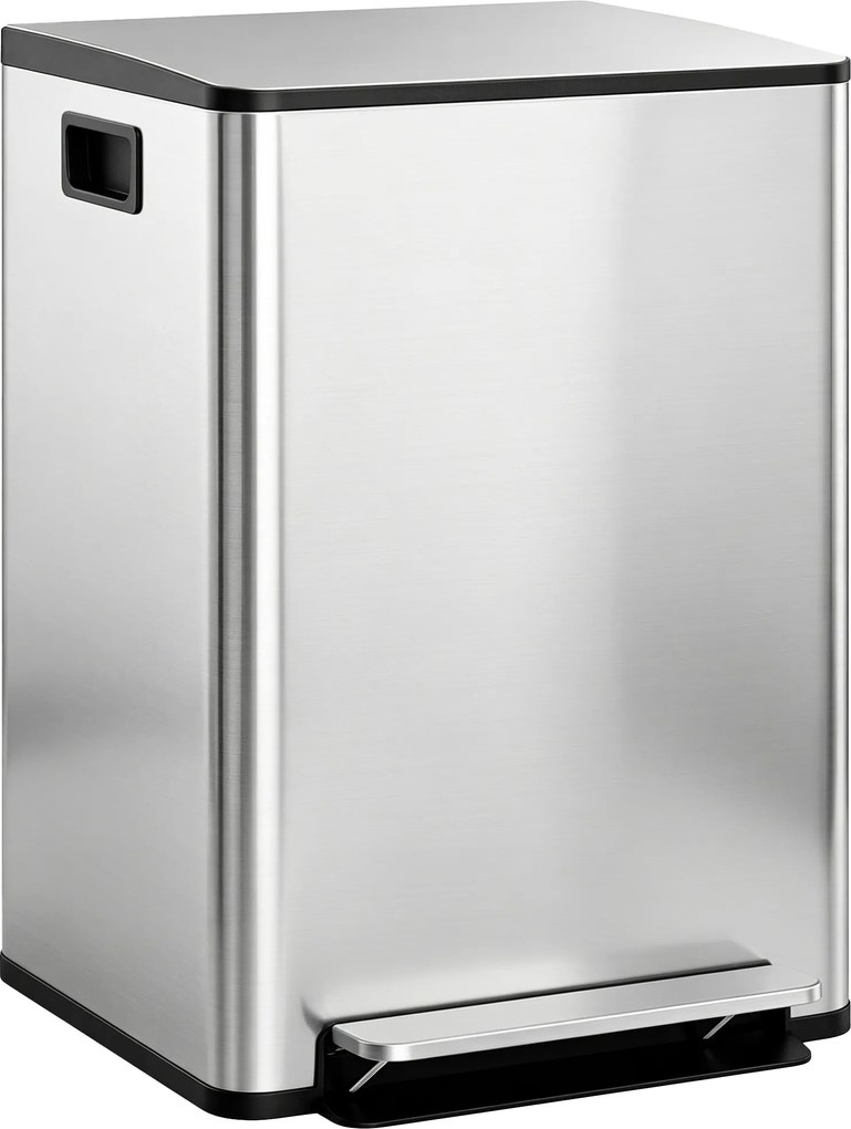 HOMCOM Balde de Lixo de Cozinha com 2 Compartimentos 2x30L Pedal Fechamento Suave e Cubo Amovível  Prata | Aosom Portugal