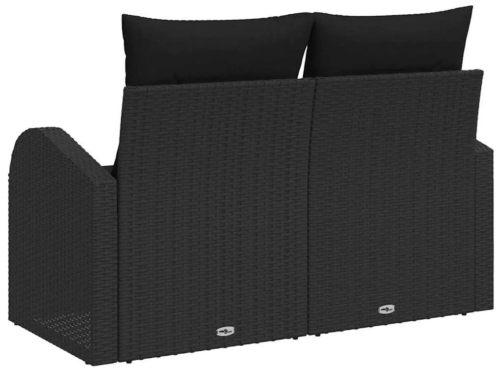 Sofá de Jardim 2 Lugares com Almofadas Preto Rattan Sintético