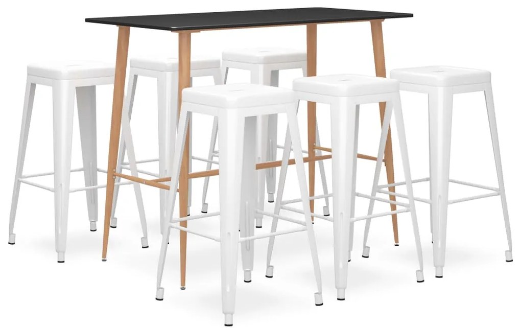 vidaXL 7 pcs conjunto de bar preto e branco