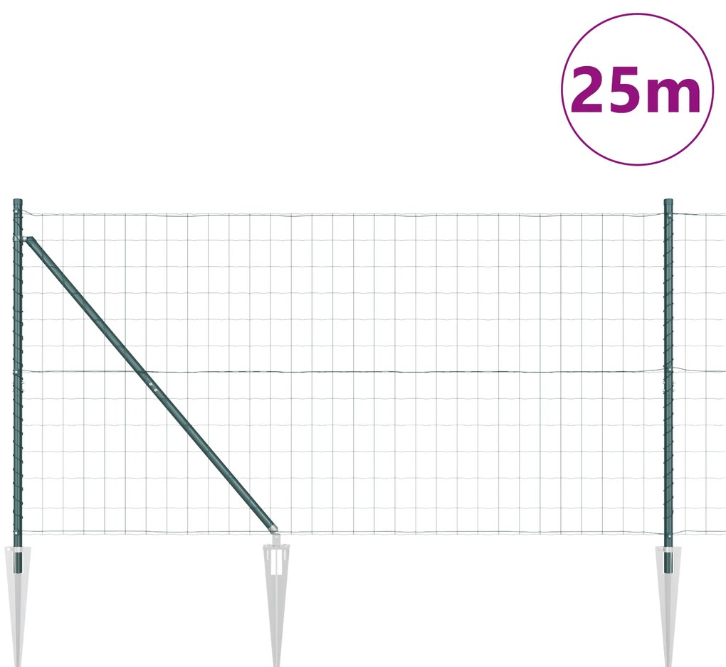 Cerca Euro com 13 Postes com Ponta 1.2x25 m Aço Galvanizado Verde