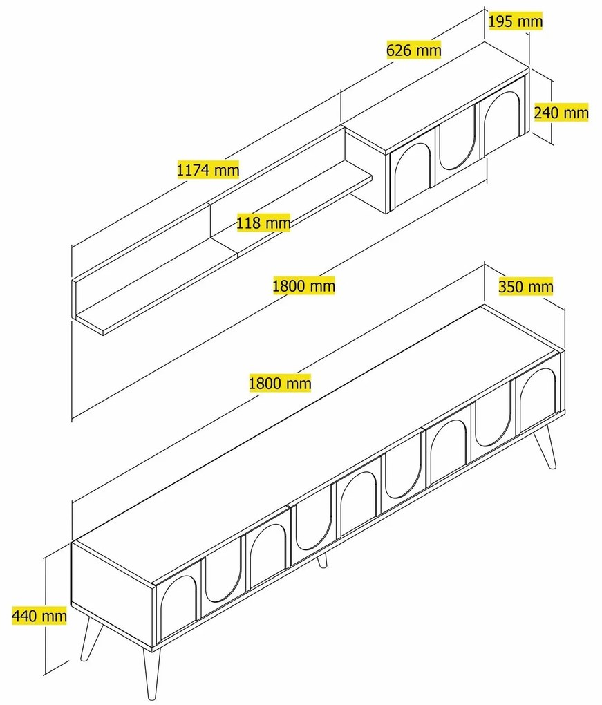Móvel TV Lyon – Atlas Walnut – 180x44x35 cm