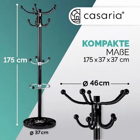 Cabide Porta-casacos preto de 173 cm com base em mármore preto