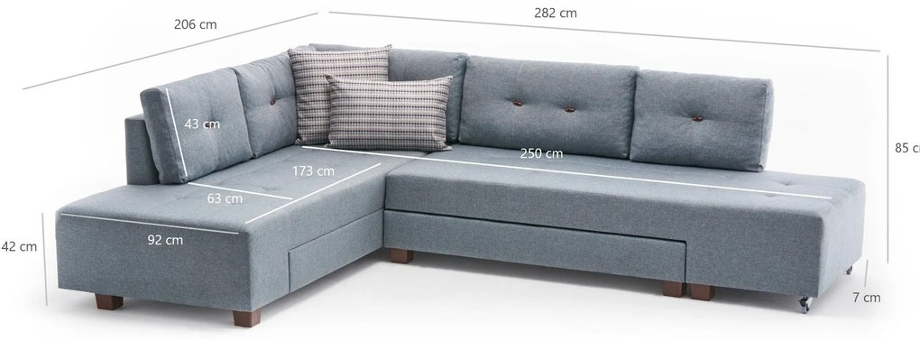 Sofá-Cama de Canto Manama – Azul Claro – 280x85x206 cm