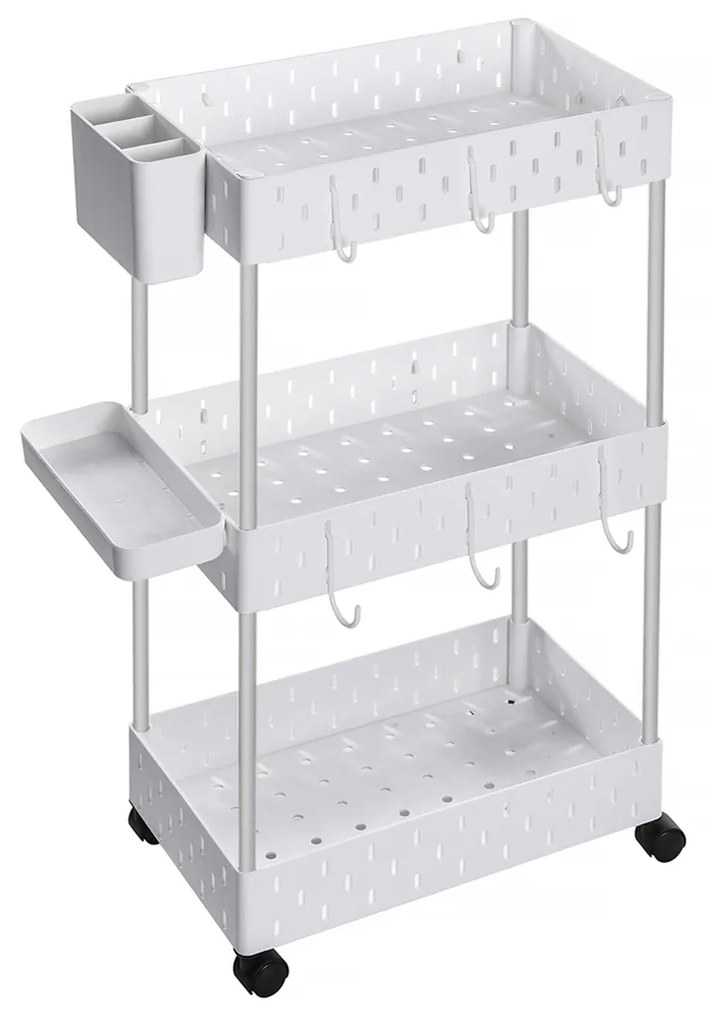 Carrinho de armazenamento com 3 prateleiras, rodas e acessórios | SONGMICS | 38 x 22 x 72 cm | branco | KSC011W01.