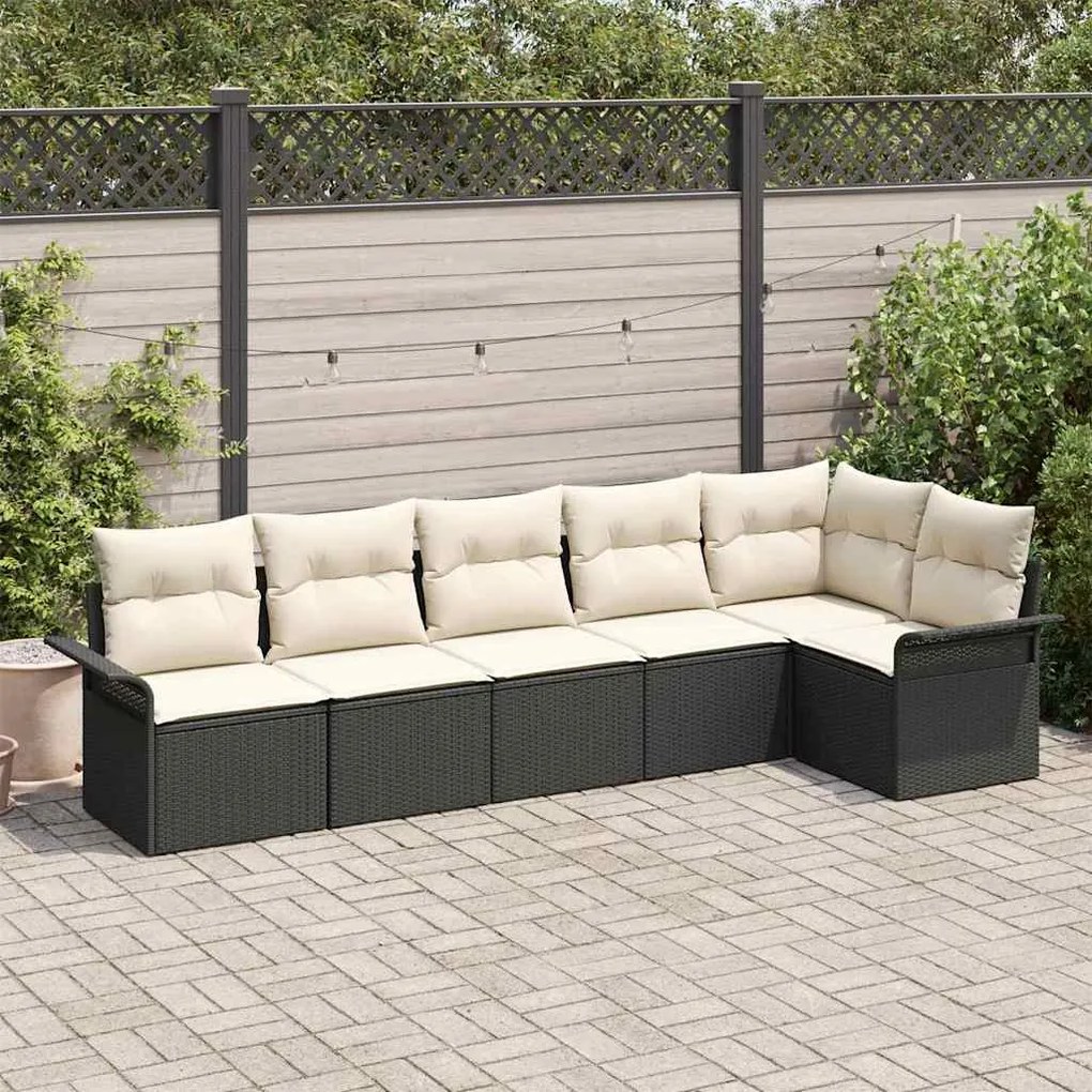 Conjunto de Sofá para Jardim vidaXL 6 Peças com Almofadas Rattan Preto