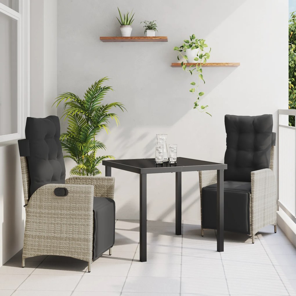 Conjunto de Jantar de Jardim de 3 Peças Cinza Claro Vime Poliéster