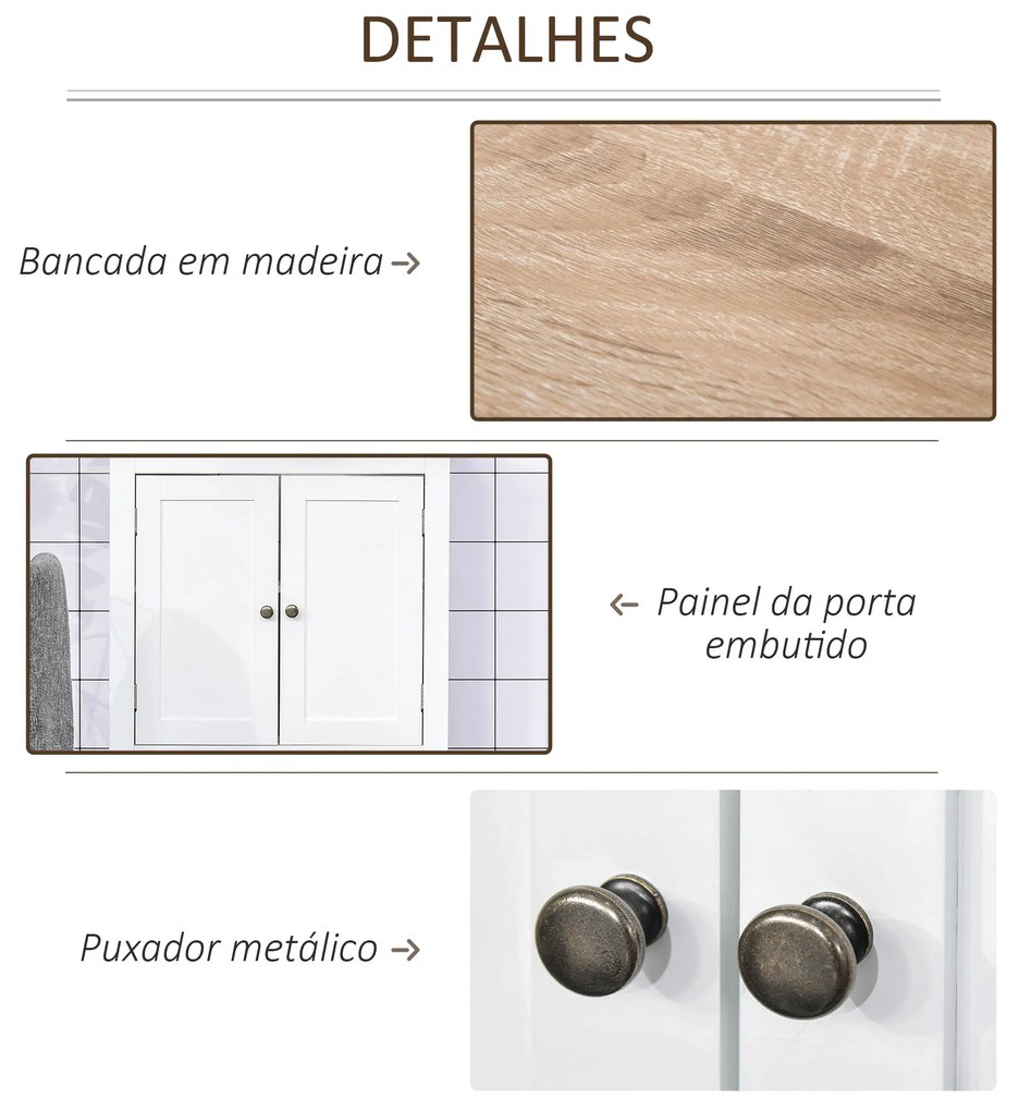 Móvel para Lavatório Pousar Armário para Casa de Banho com 2 Portas e Prateleira Ajustável Estilo Moderno 60x30x60cm Branco e Madeira