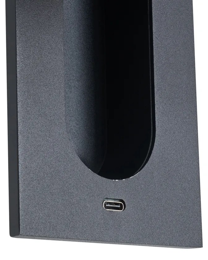 Candeeiro de parede moderno preto com LED e porta USB-C - Hilton