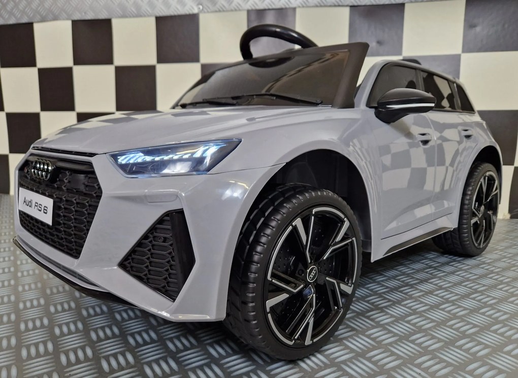 Carro eletrico infantil Audi RS 6 12V Pneus Borracha EVA e Assento de couro Cinzento