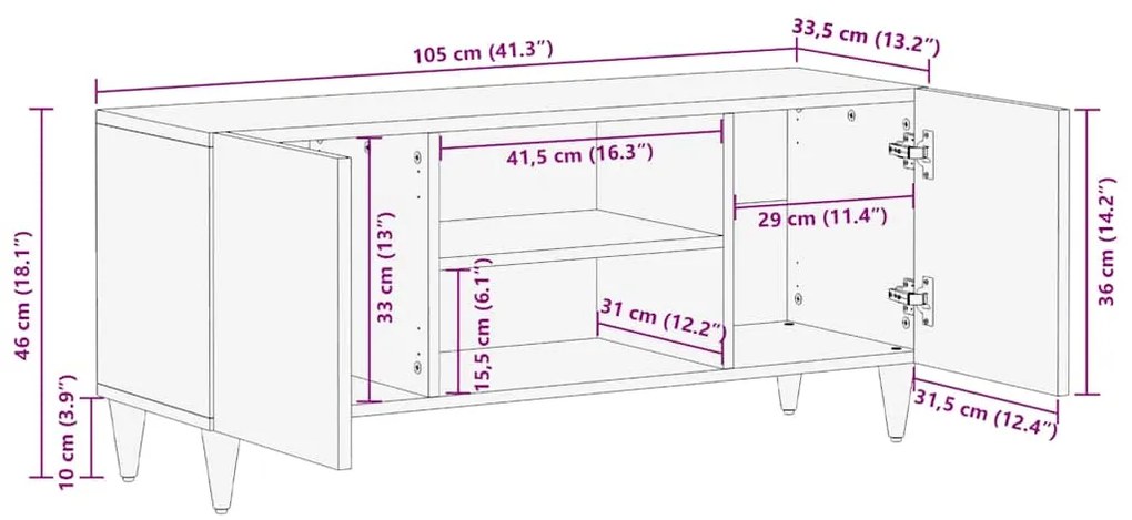 Móvel TV cinzento claro 105x33,5x46 cm madeira mangueira maciça