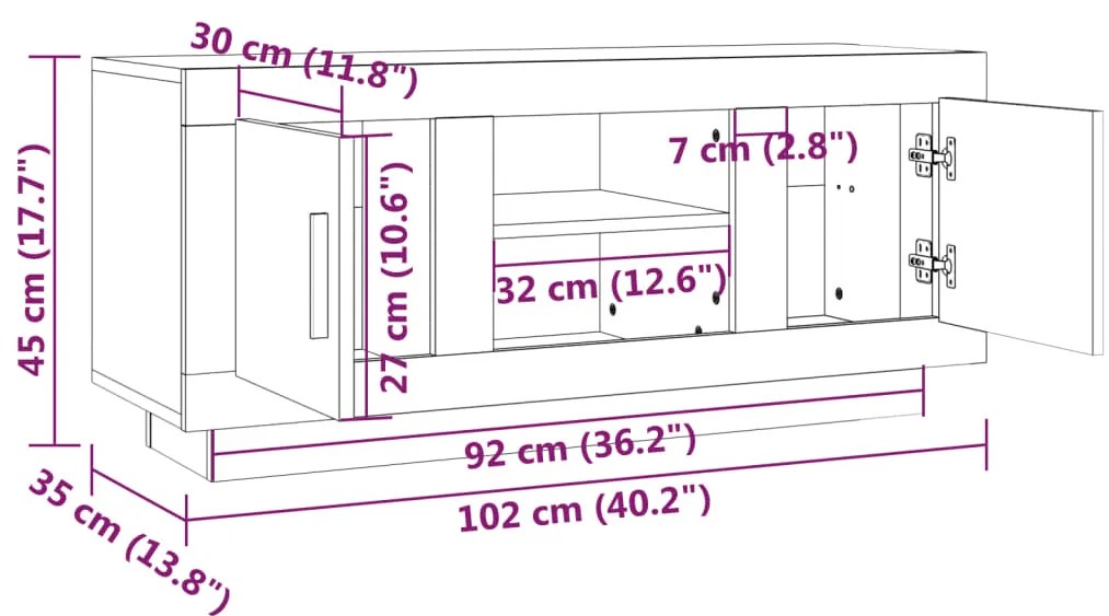 Móvel de TV 102x35x45 cm derivados de madeira cinzento sonoma