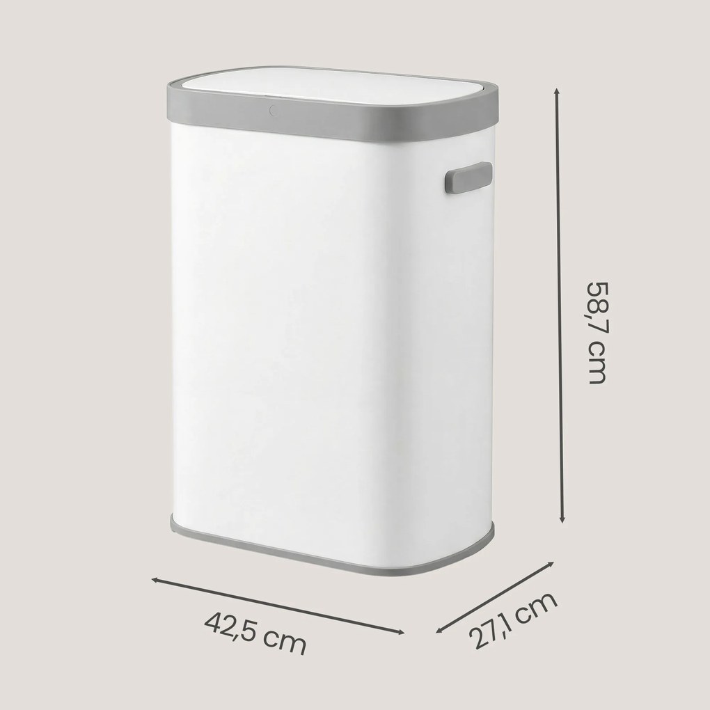 Caixote do lixo com sensor, caixote do lixo automático de 50 L, tampa com fecho suave branco
