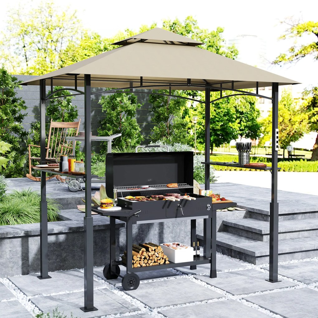 Tenda para churrasco 240 x 150 x 250 cm de dois andares com cobertura para jardim e iluminação LED, (GRELHADOR NÃO INCLUIDO) cor cáqui