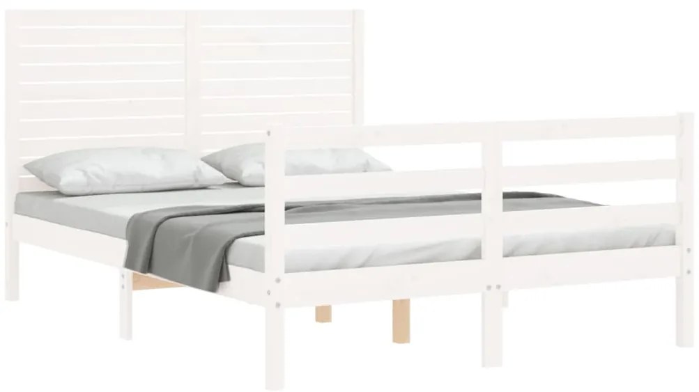 Estrutura de cama de casal c/ cabeceira madeira maciça branco