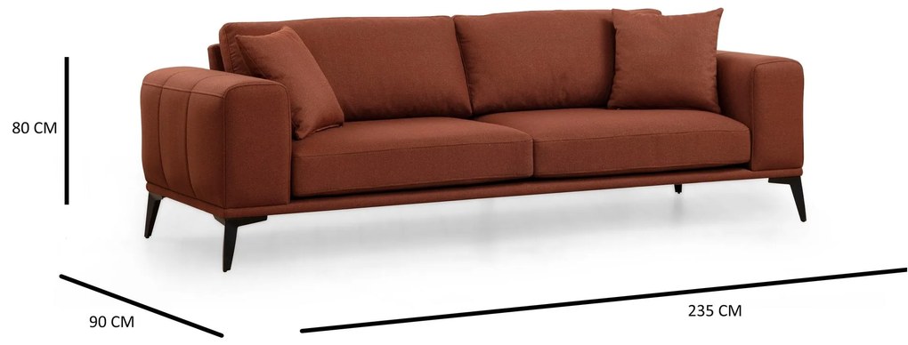 Sofá de 3 Lugares Kenzo – Vermelho Telha – 235x90x80 cm