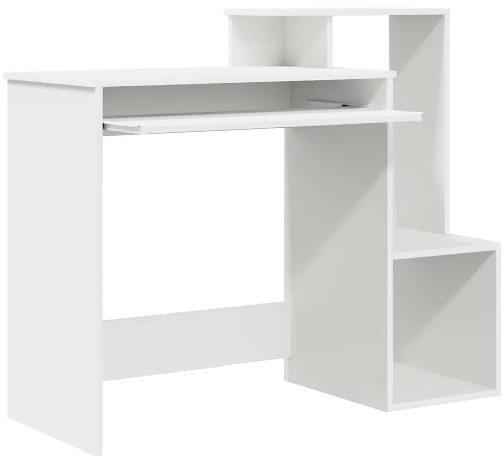 Mesa de Computador Branca Branca Aglomerado Padrão Armazenamento