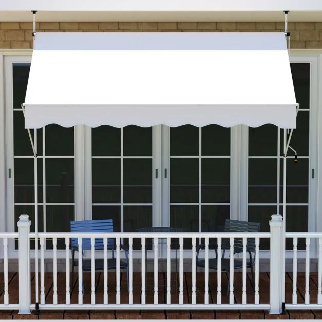 Toldo retrátil manual 2,5 m x 180 cm Sombra exterior ajustável sem perfuração com manivela para pátio, varanda, jardim Branco